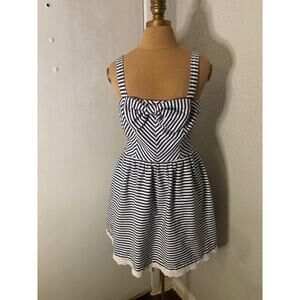 Trixxi Striped Bow Tie Lace Trim Nautical Pin Up Dress 9 Retrogirl Glam Cosplay